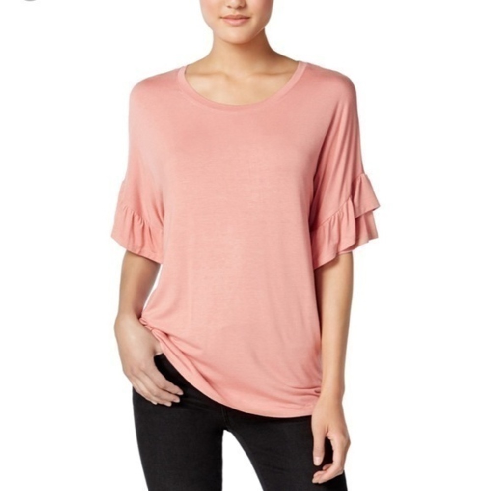 Jamie & Layla Womens Ruffled Sleeve Basic T-Shirt